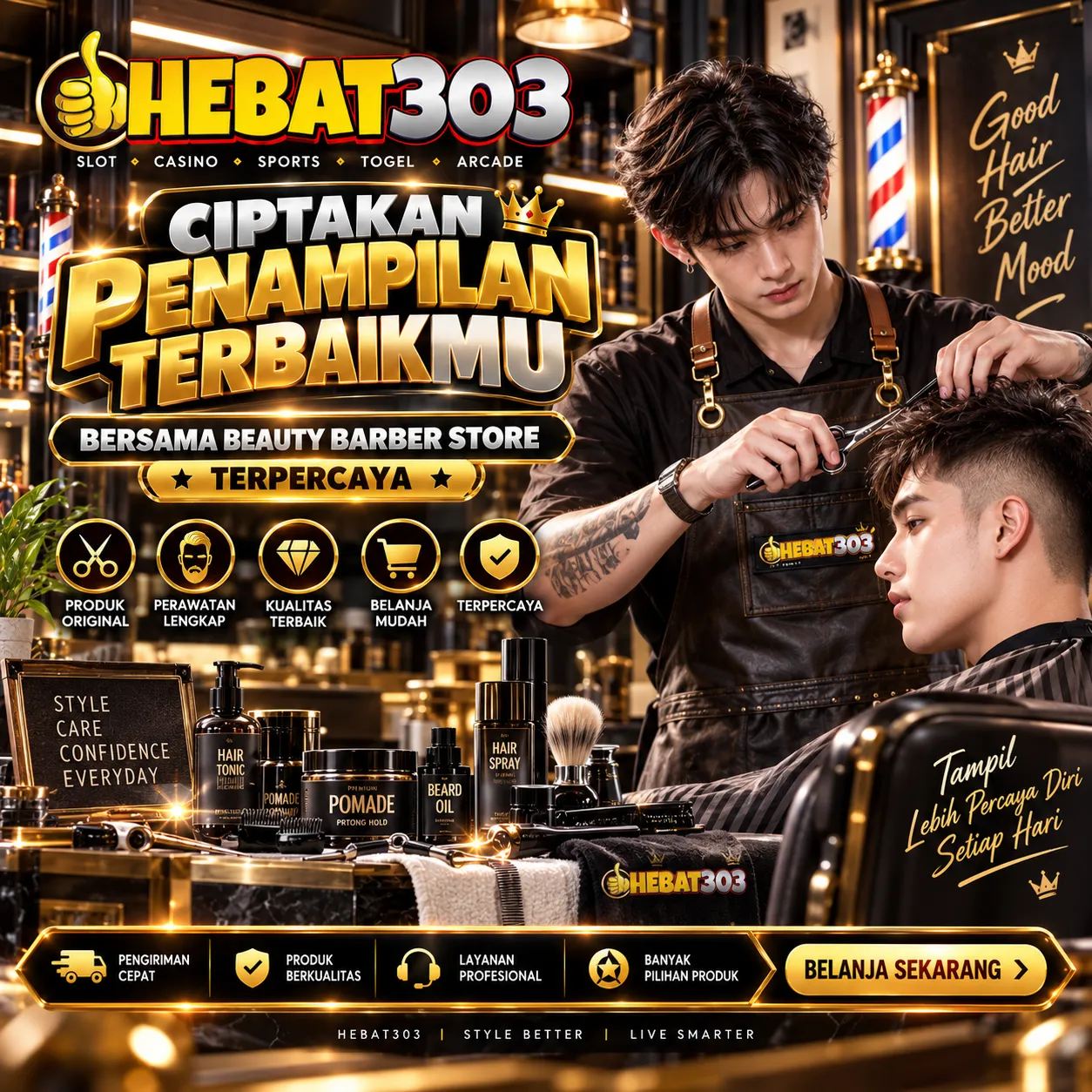 Thumbnail 1 of 3, Poster, HEBAT303 | Ciptakan Penampilan Terbaikmu Bersama Beauty Barber Store Terpercaya designed and sold by HEBAT303.